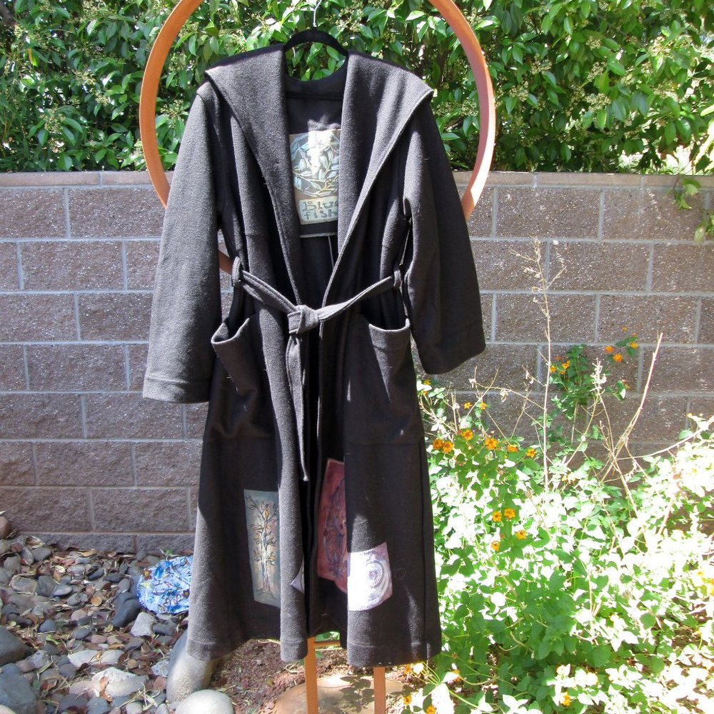 Brand New Barclay Blue Fish Wool Coat Hand Painted